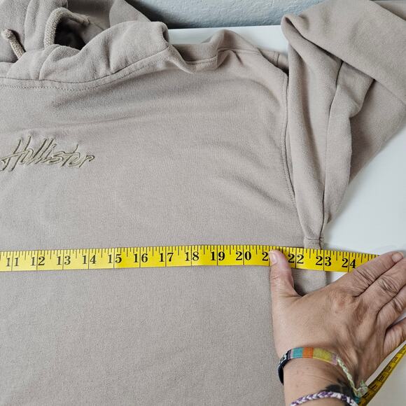 Hollister Hoodie Men Medium khaki Fleece Heavyweight Pullover Sweatshirt Casual - Picture 8 of 10